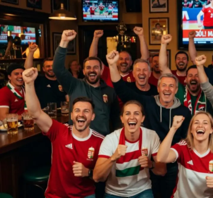 Sportrajongók gólöröm közben egy modern sportbárban